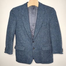 Harris Tweed Men Blazer Virgin Scottish Wool Jacket Blue 42 Tall READ FLAWS