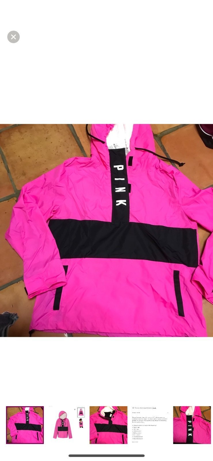 PINK ANORAK WITH SHERPA LINED HOOD PINK AND BLACK SZ XS
