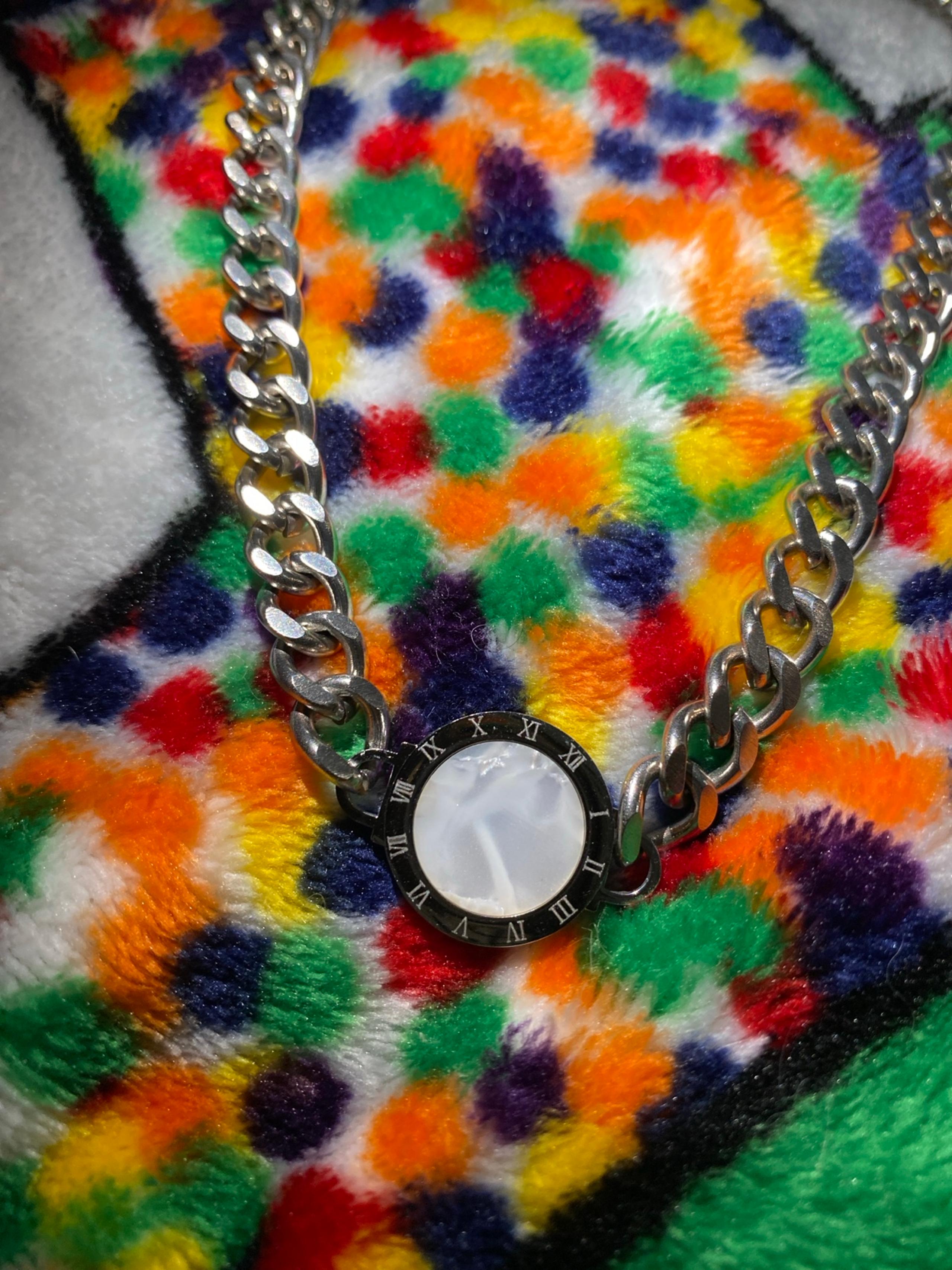 New Stainless Steel chain with Roman numerals double sided pendant necklace