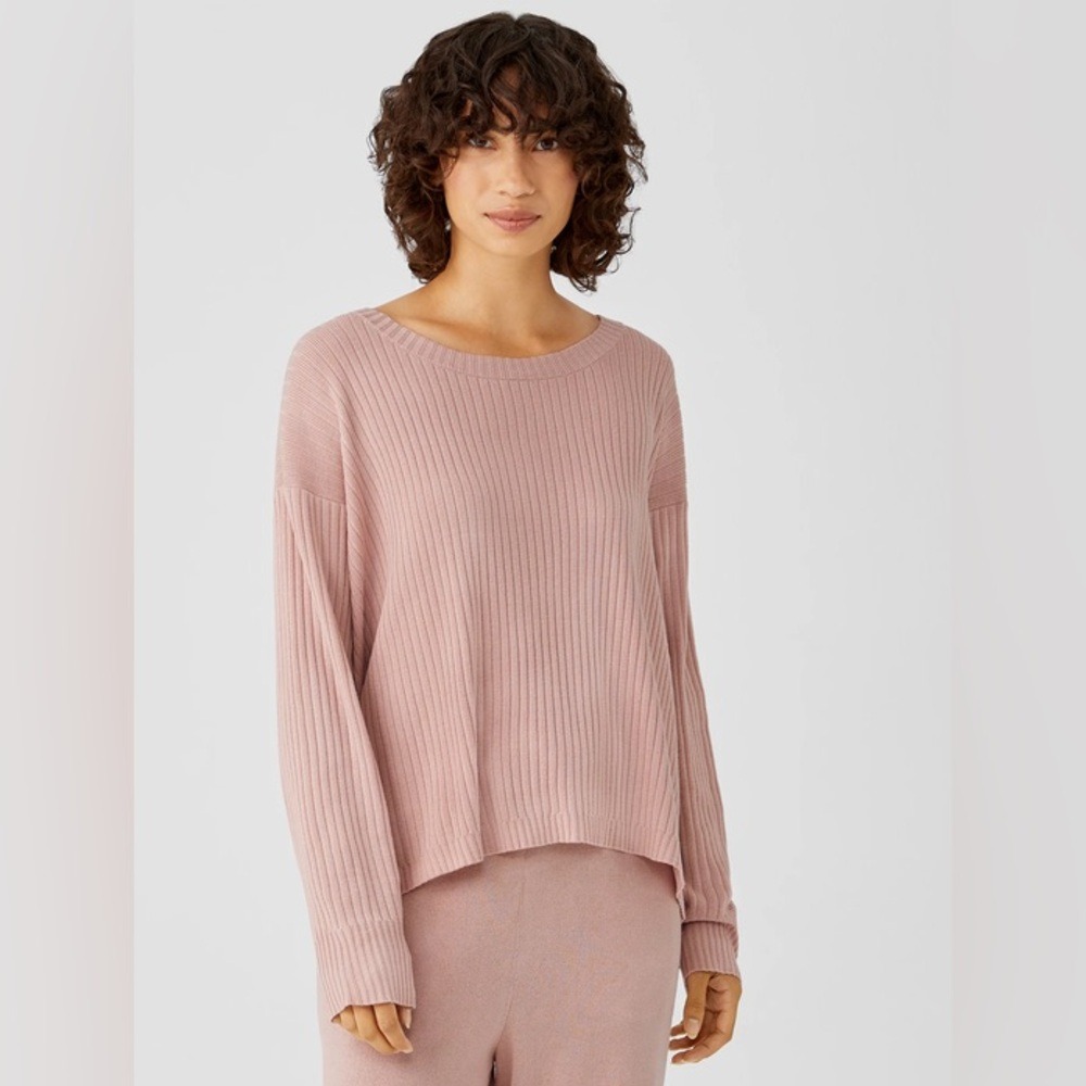 Eileen Fisher Peruvian Organic Cotton Blend Box-Top Light Pink Size Medium