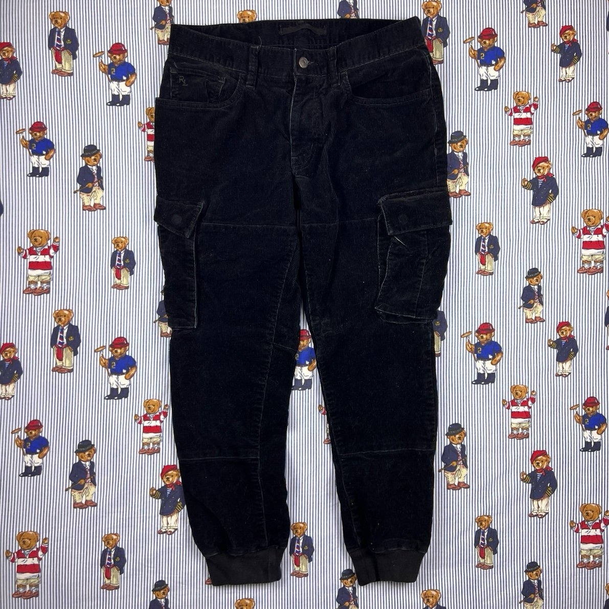 Polo Ralph Lauren Black Corduroy Cargo Jogger Pants Size 31/29