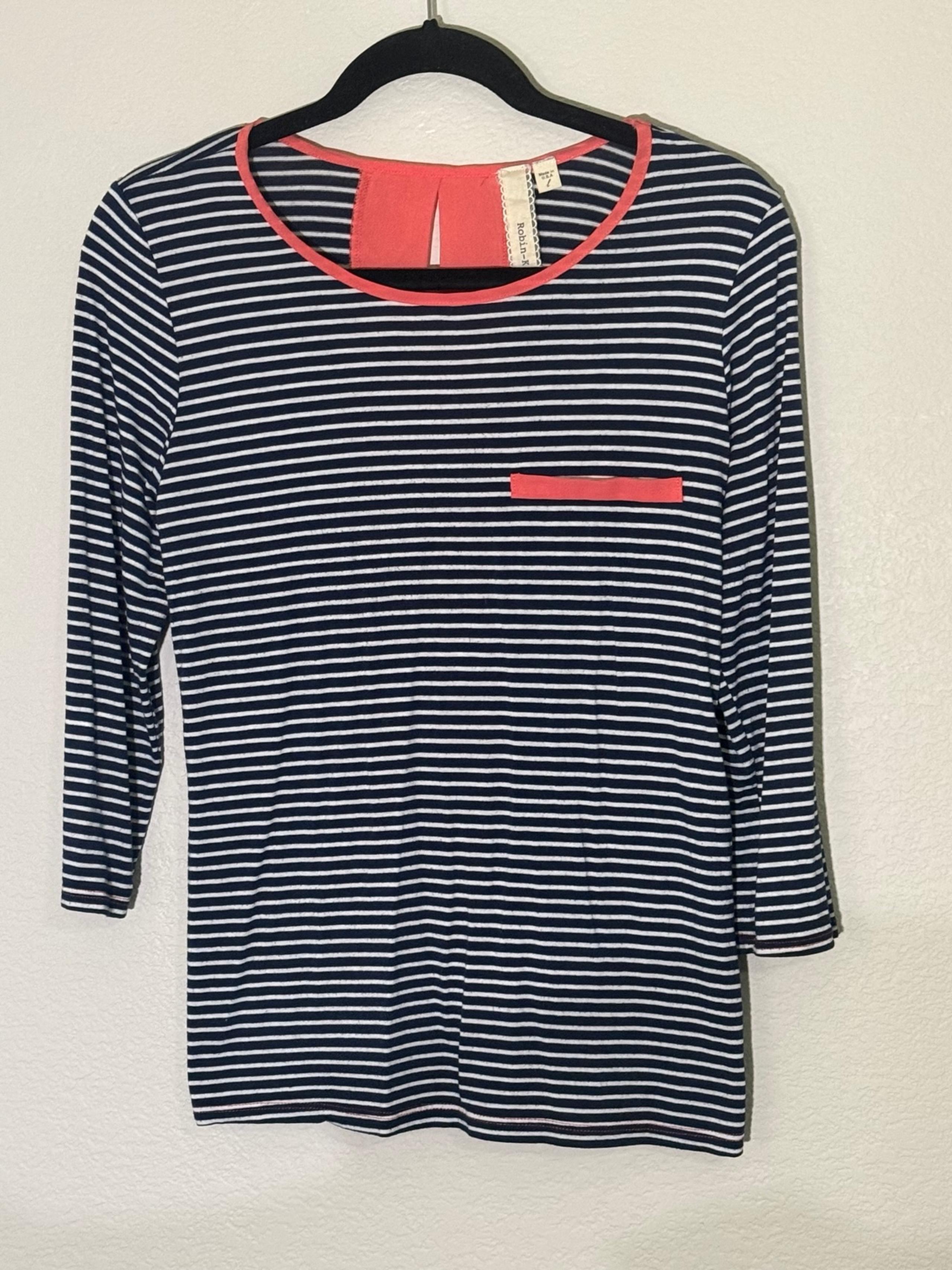 Anthropologie Robin K Women’s Striped Top Navy White Coral, Colorful, Large