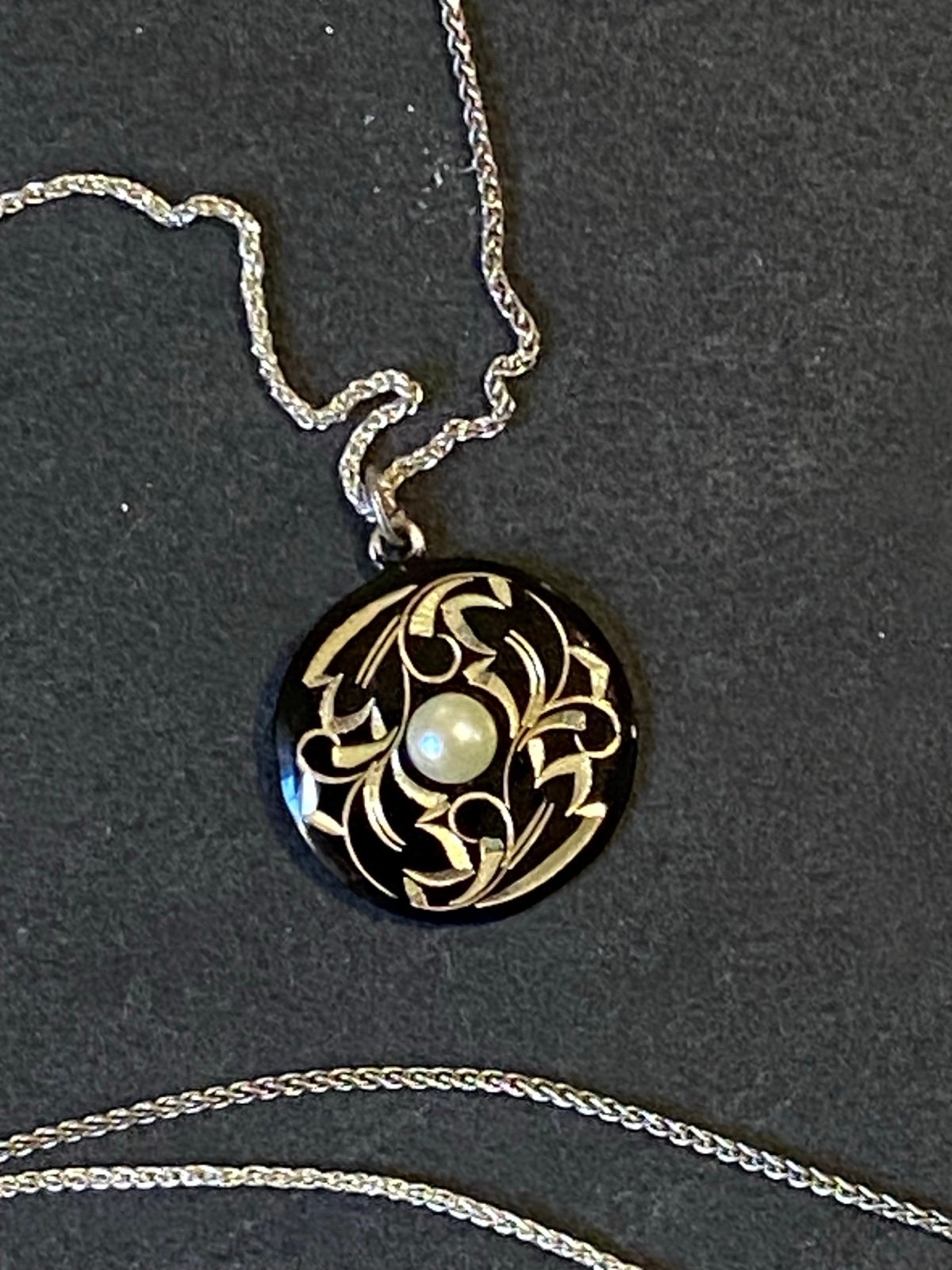 Vintage Sterling Japanese Damascene Amita Pearl Necklace