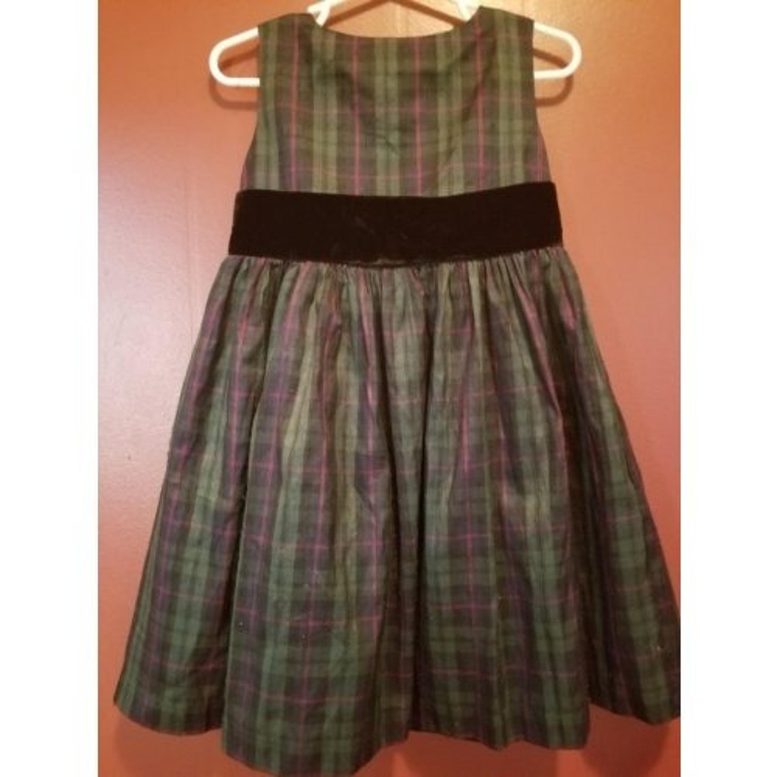 * GYMBOREE Green Plaid Silk and Black Velvet Sleeveless Dress Girls Size 2T