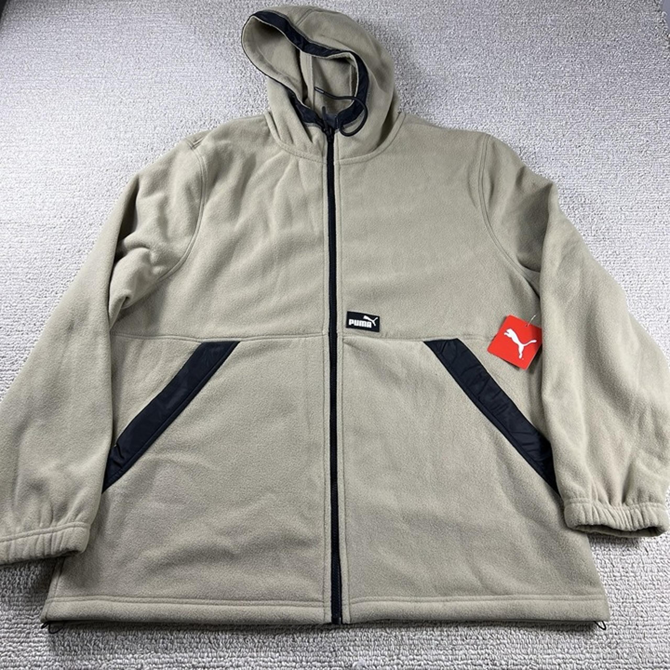 Puma Polar Fleece Hooded Woven Full Zip Jacket Beige Men’s Size XXL