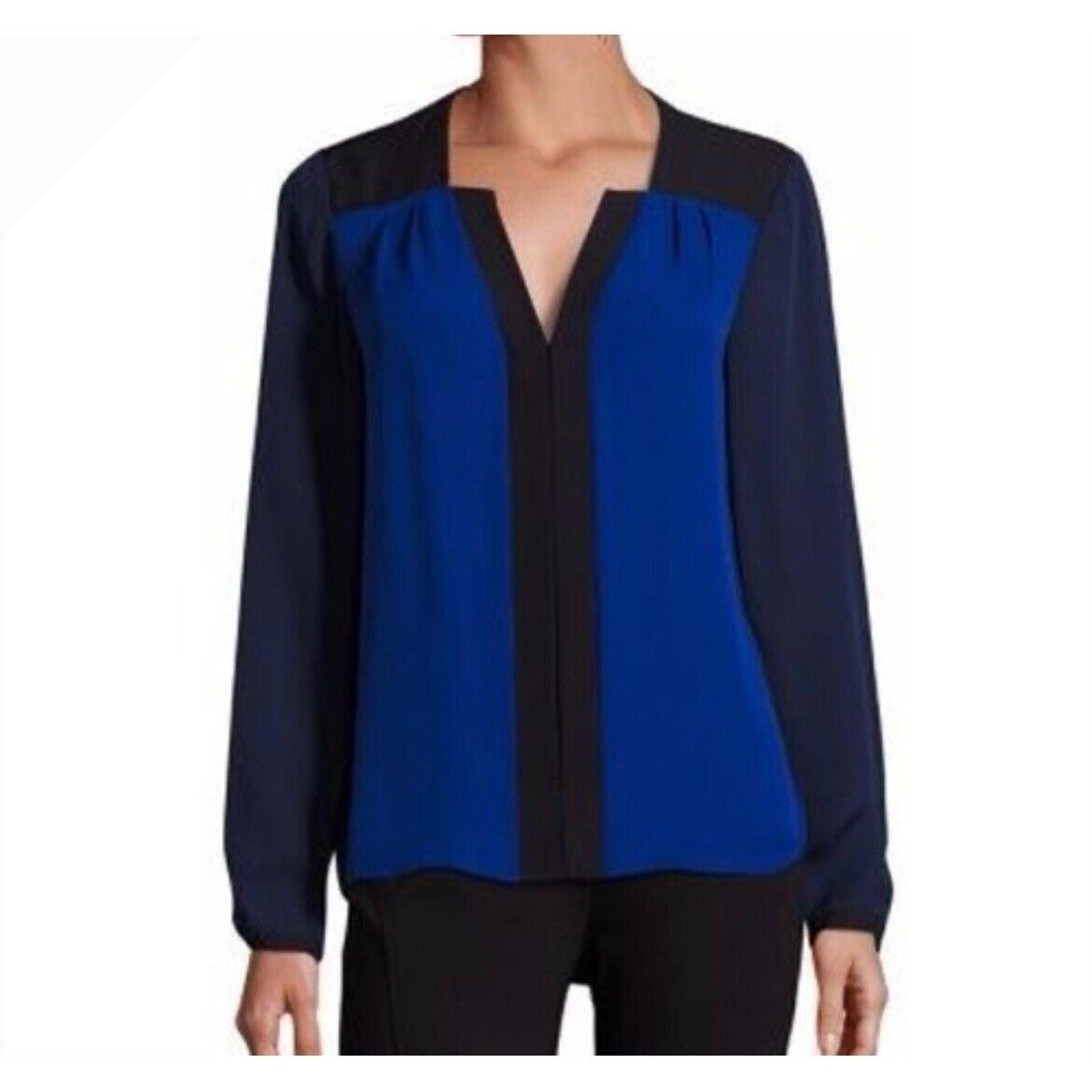 Elie Tahari Blouse Color Block Long Sleeve V-Neck Top XS