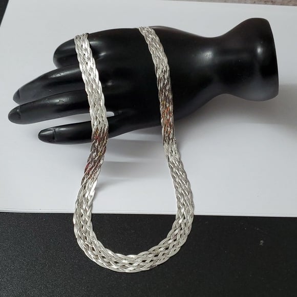 Sterling Silver 925 Braided Herringbone Necklace