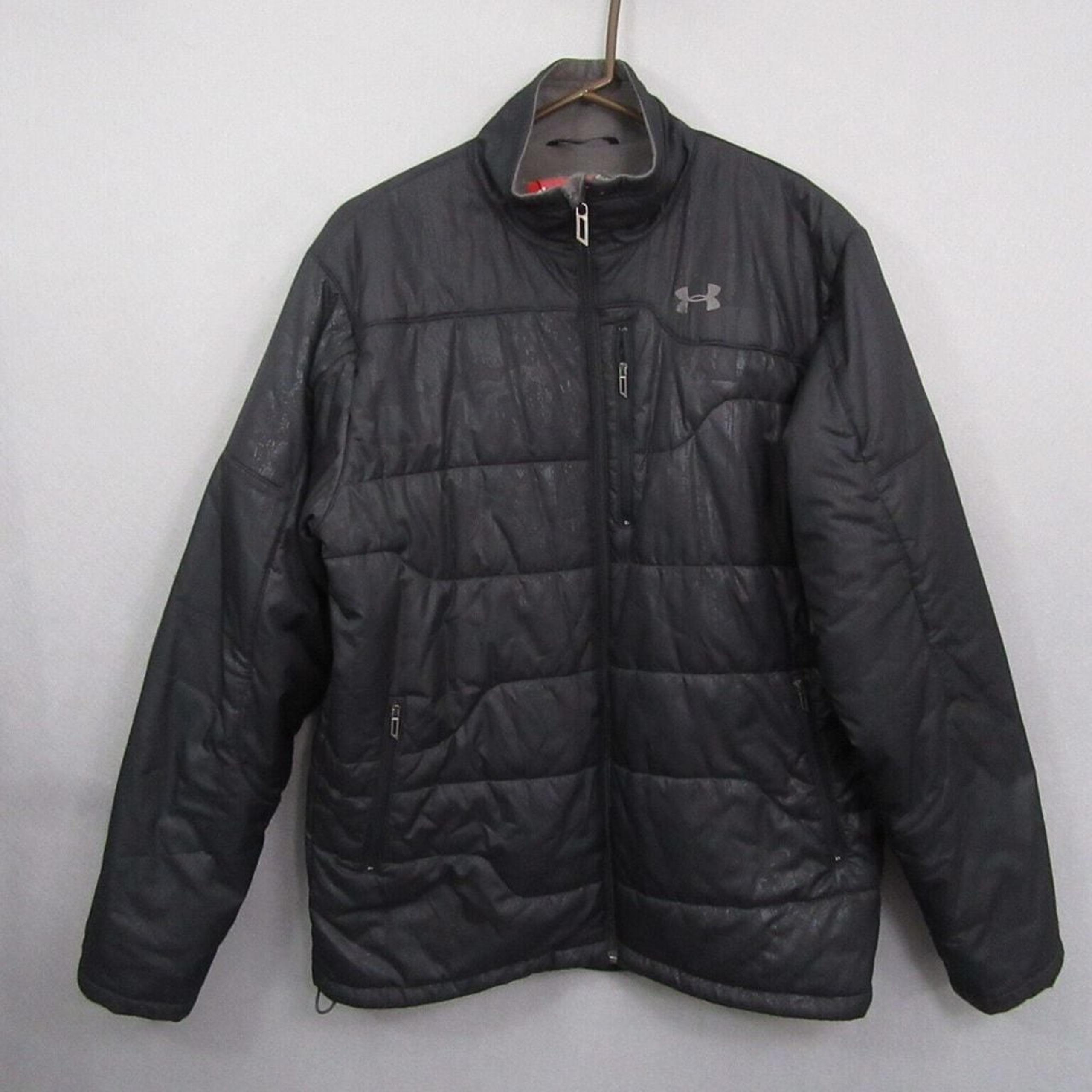 Under Armour Mens Puffer Jacket M Black Full Zip Active Lined Insulated