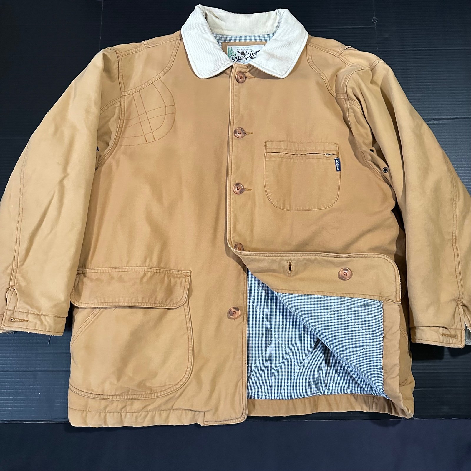 RARE Vintage GUESS JEANS Blanket Lined Barn Chore Coat Jacket Duck Brown Mens XL