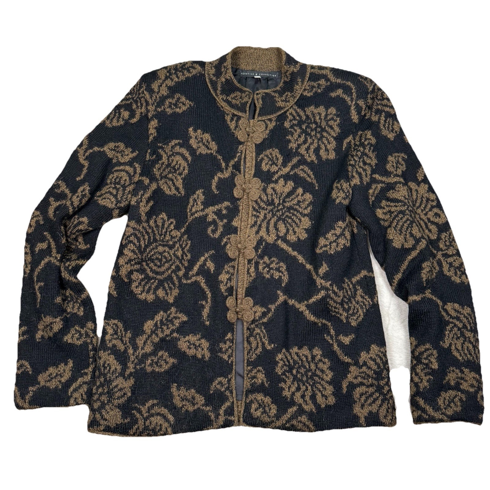 Peruvian Connection Sz M Art-to-Wear Asian Lined Wool Alpaca Sweater Jacket