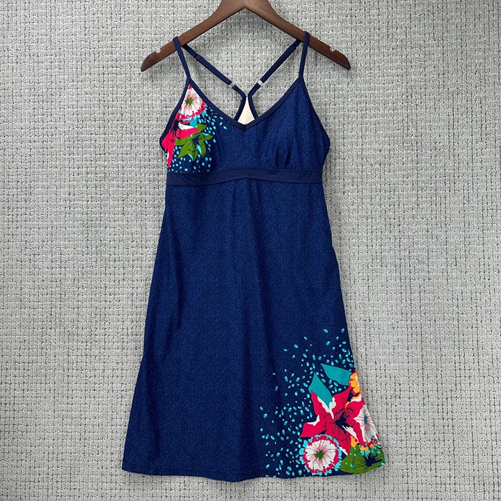 Athleta Mini Dress Womens Size S Navy Blue Floral Sleeveless Athletic Racer Back
