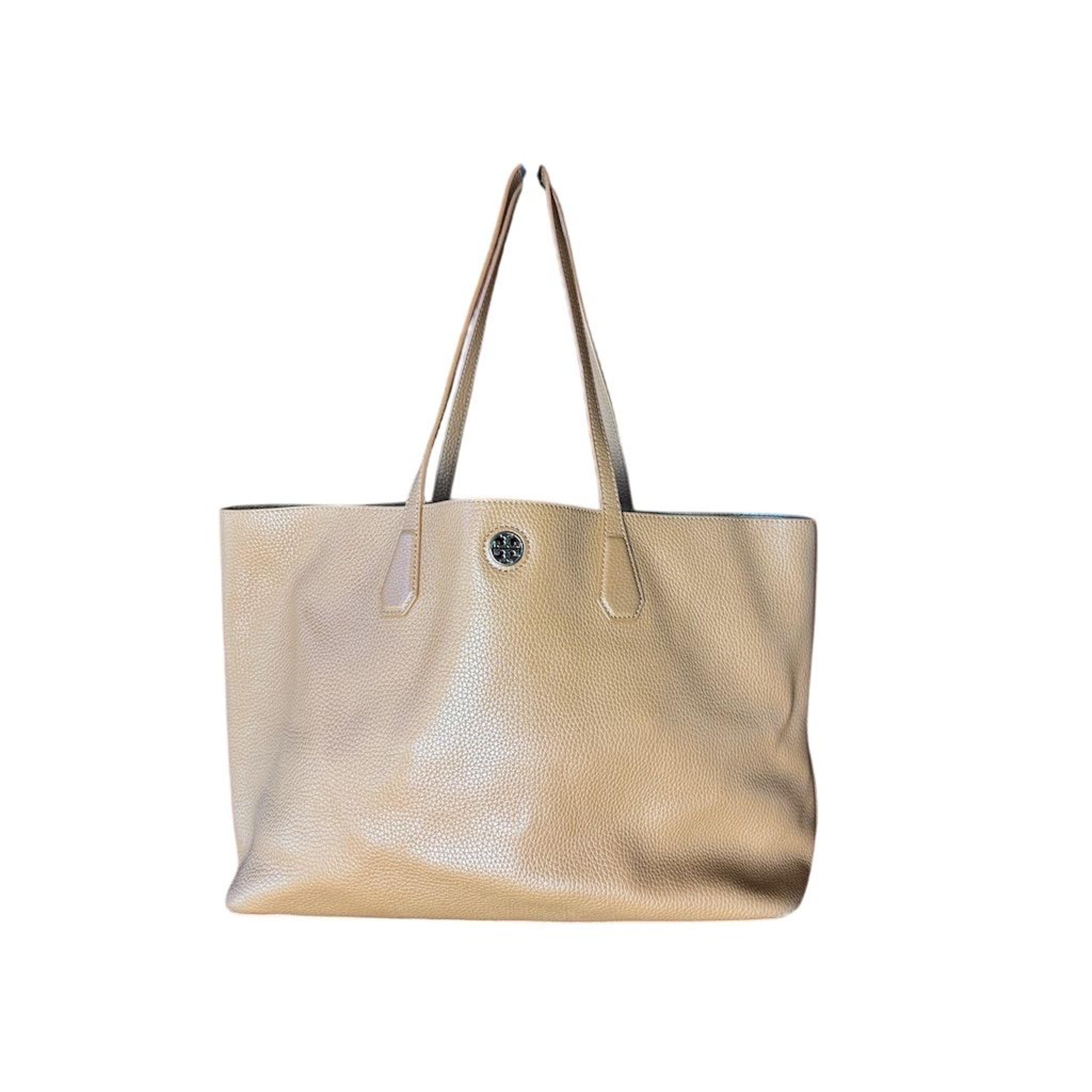 Tory Burch Metallic Beige Leather Tote Bag Women's Handbag