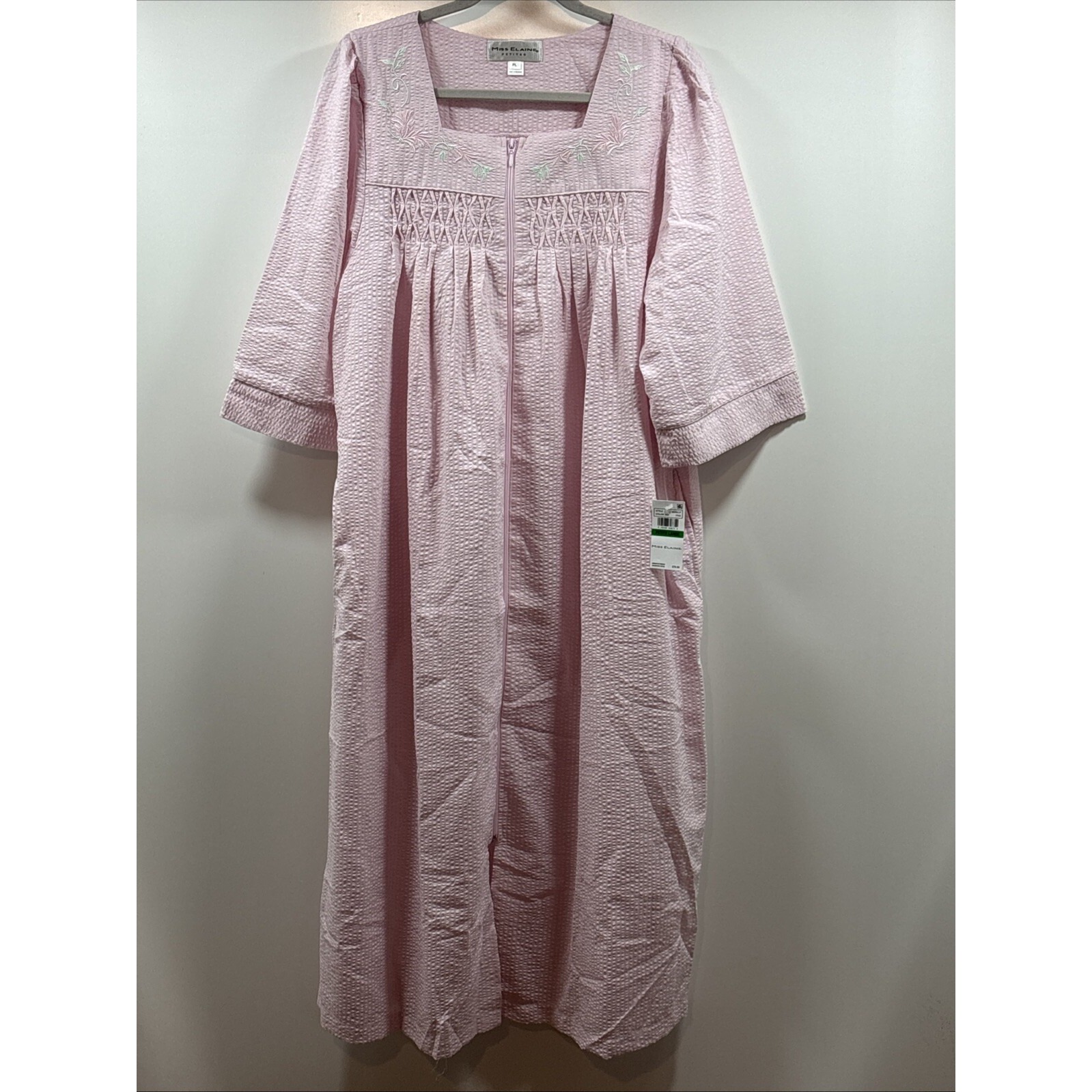 Miss Elaine Long Seersucker Zipper Robe with Pockets Size PL NWT