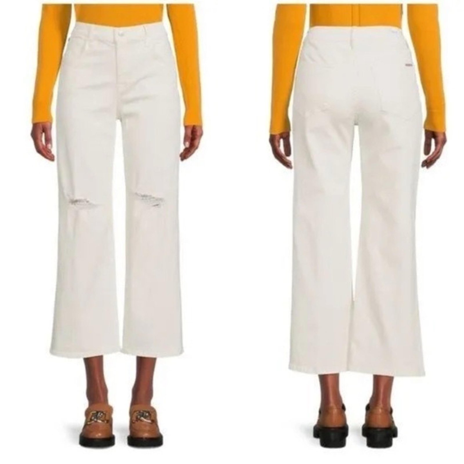 NWT Hudson Rosalie Wide Leg Distressed High Rise Jeans Tan Size 26 Retail $225