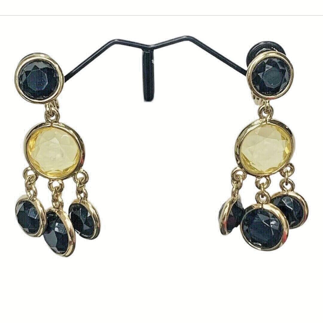 Jonette Rivoli Dangle Earrings 2 Clip On Gold Tone Chandelier JJG Signed