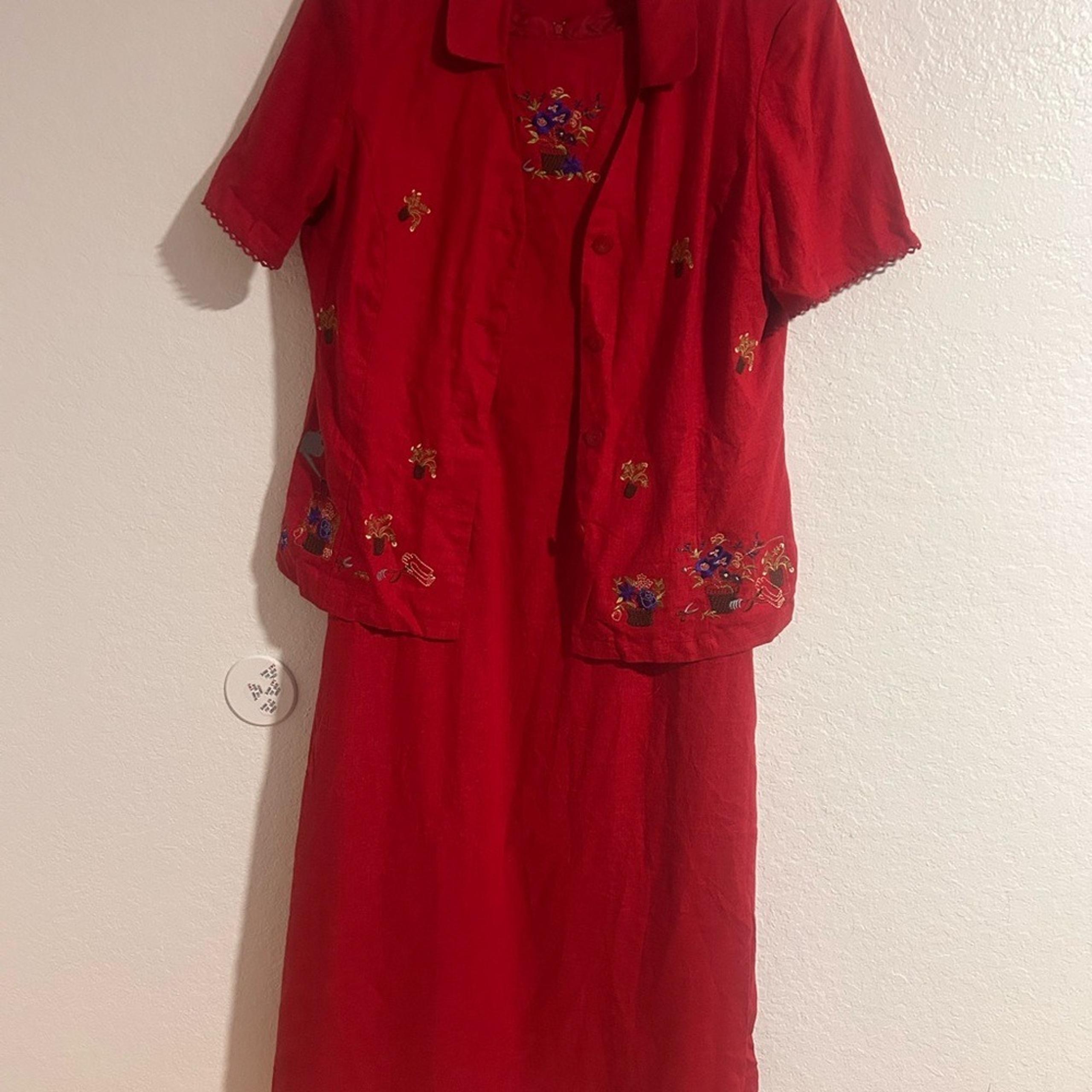 Sag Harbor Red Maxi Dress with Embroidery size 14