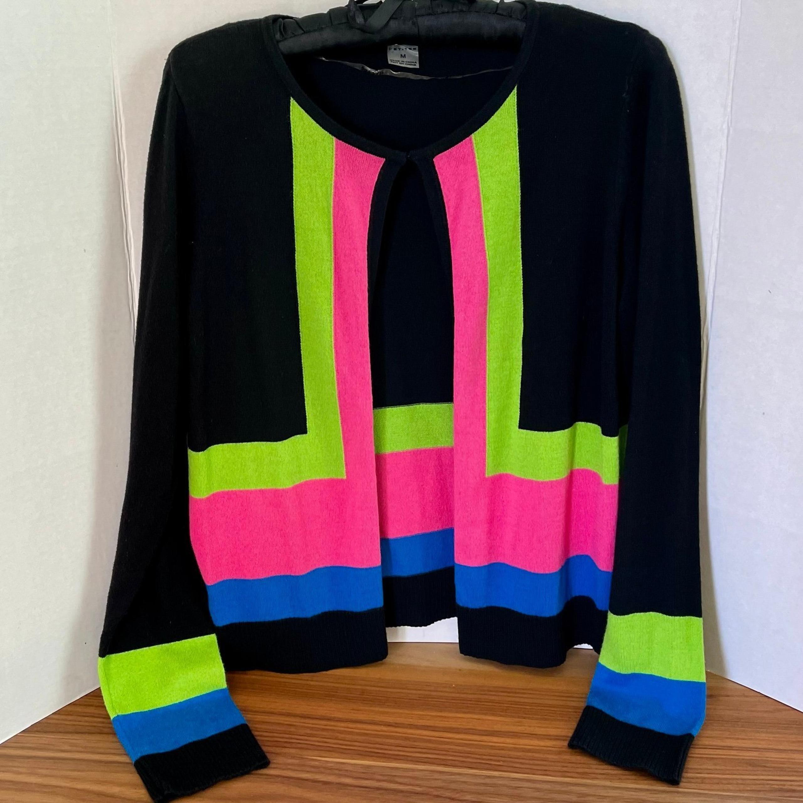 Peter Nygard Lightweight Black Stripe Cardigan Sweater Petite M