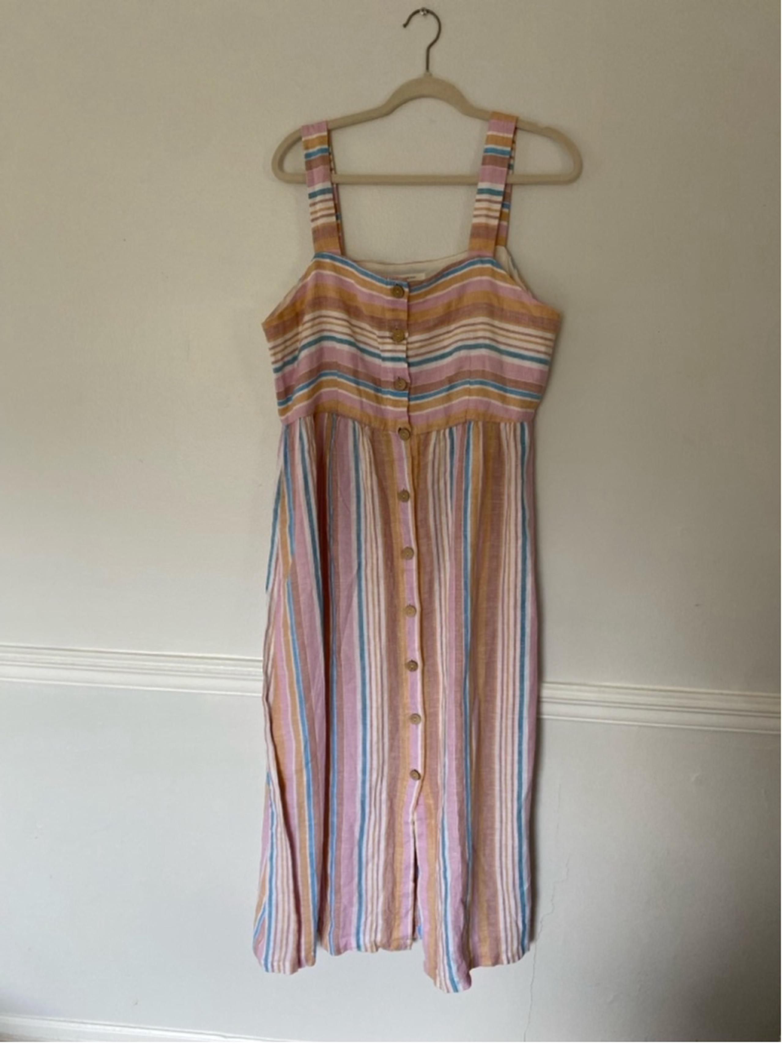 C&C California 100% Linen Maxi Dress Spring Easter Multicolor Striped Button Up