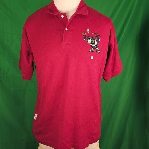 NWOT Vintage ACME Clothing Looney Tunes Mens Red Embroidered Taz Golf Polo Large