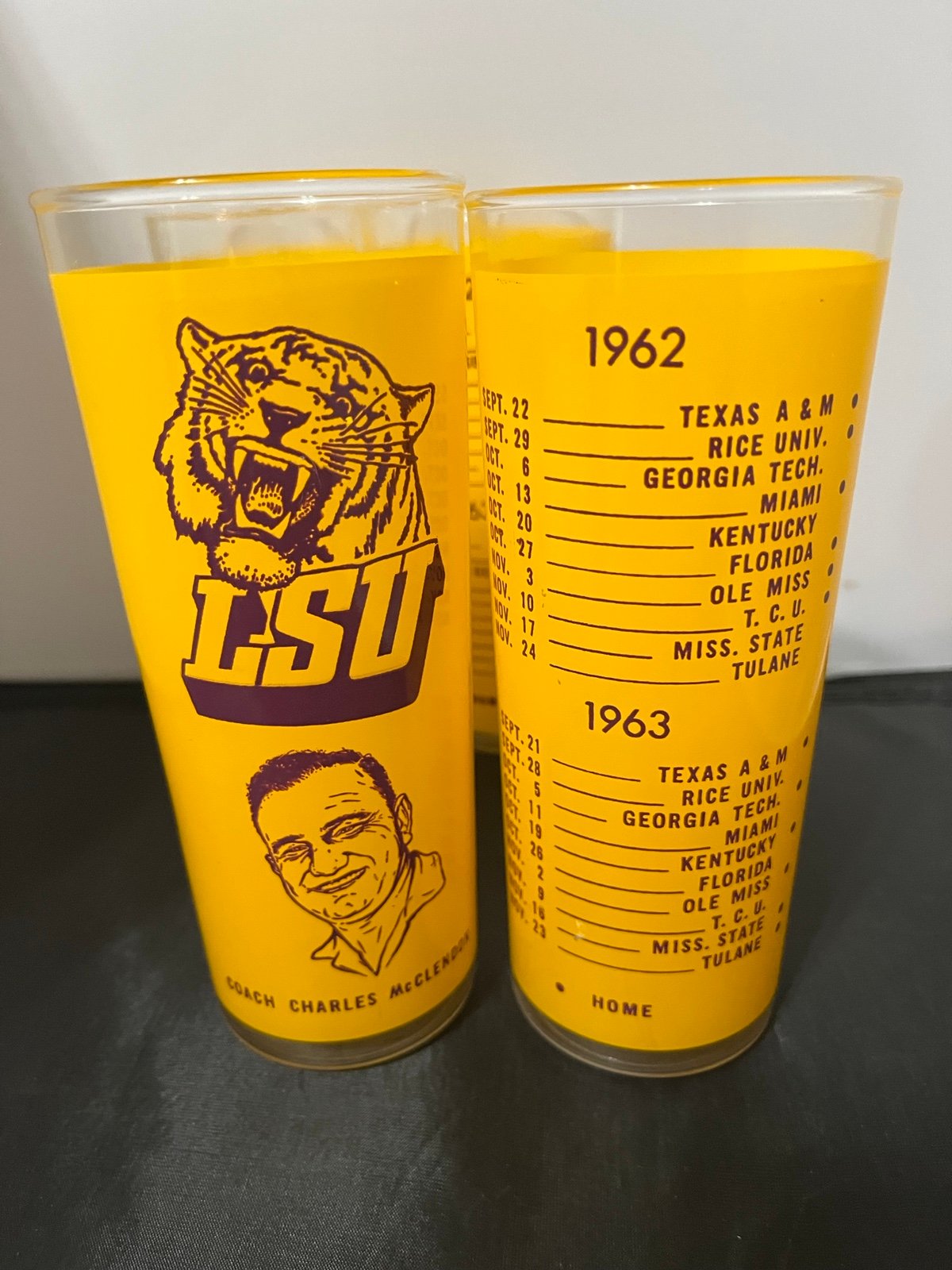 Vintage Lot Of 4: 1962-1963 LSU Football Glasses Coach Charles Mclendon. Rare