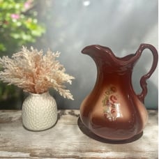 Ironstone Water Pitcher Jug Brown Pink Vintage Roses collector water wash