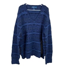 Polo Ralph Lauren Vintage Fair Isle Silk Cotton Linen Grandpa Sweater Size XL