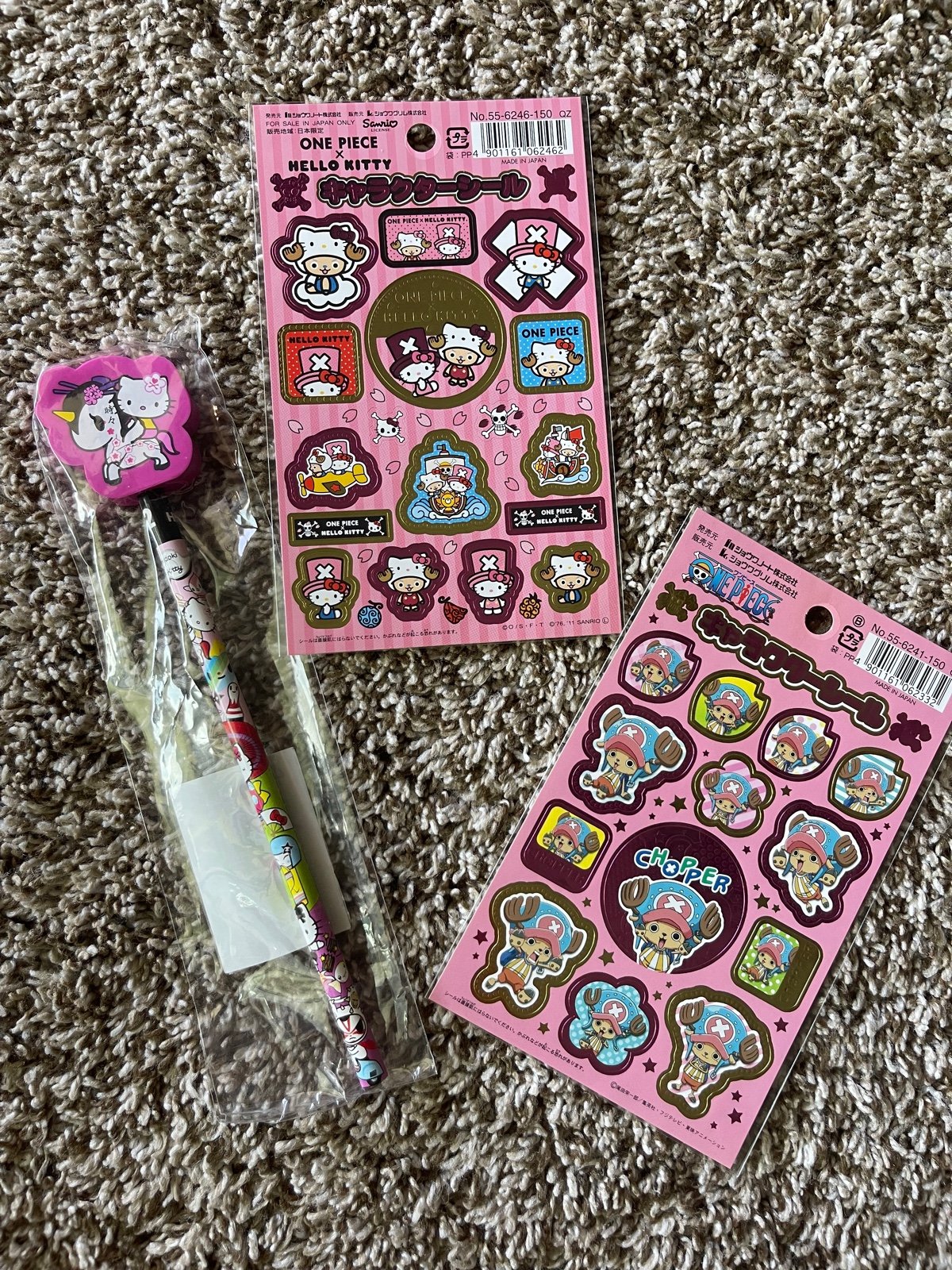 One Piece x Hello Kitty sticker sheets & tokidoki HK pencil with eraser Sanrio