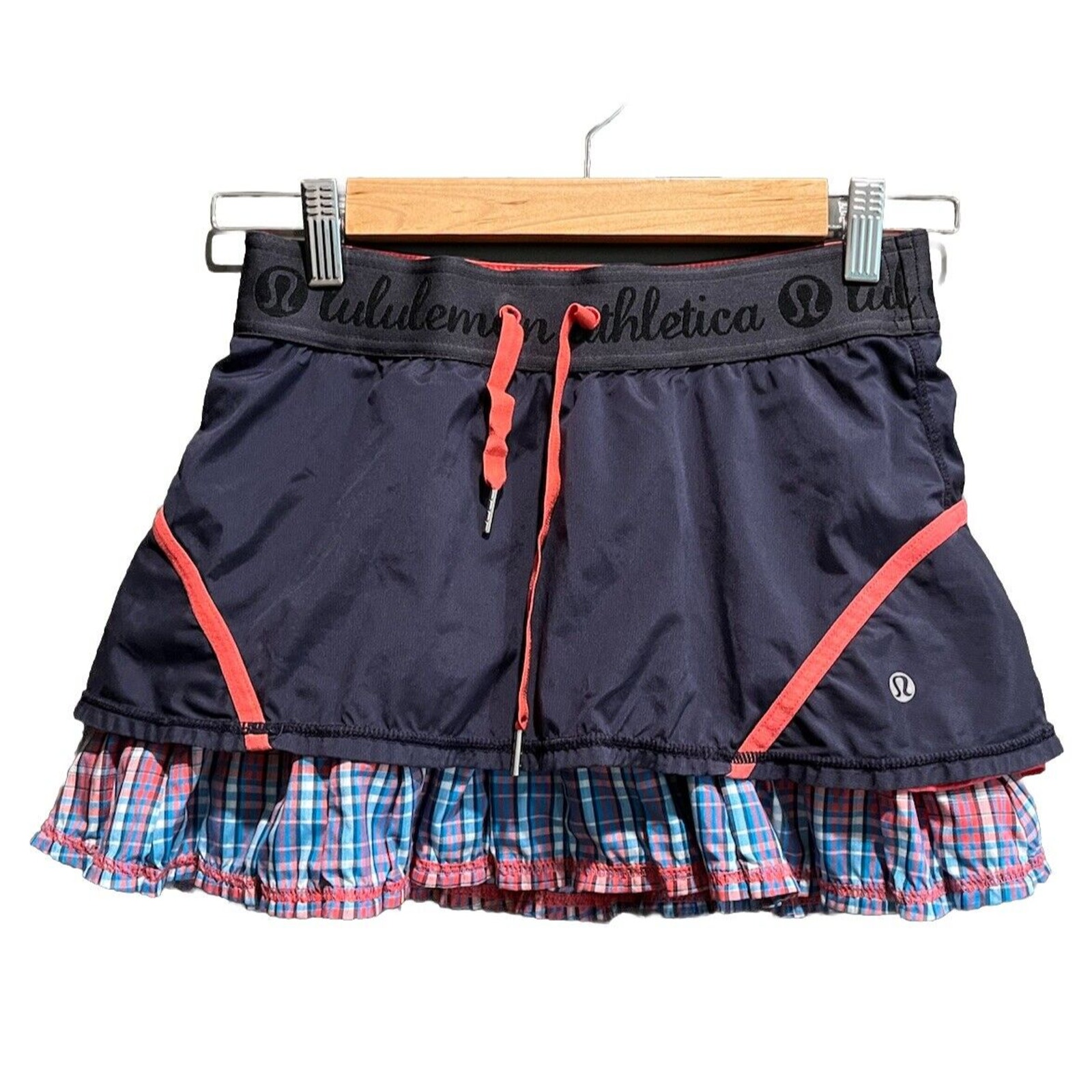 Lululemon Resolution Blue Rad Plaid Drawstring Women's Skirt Skort Size 4 Rare
