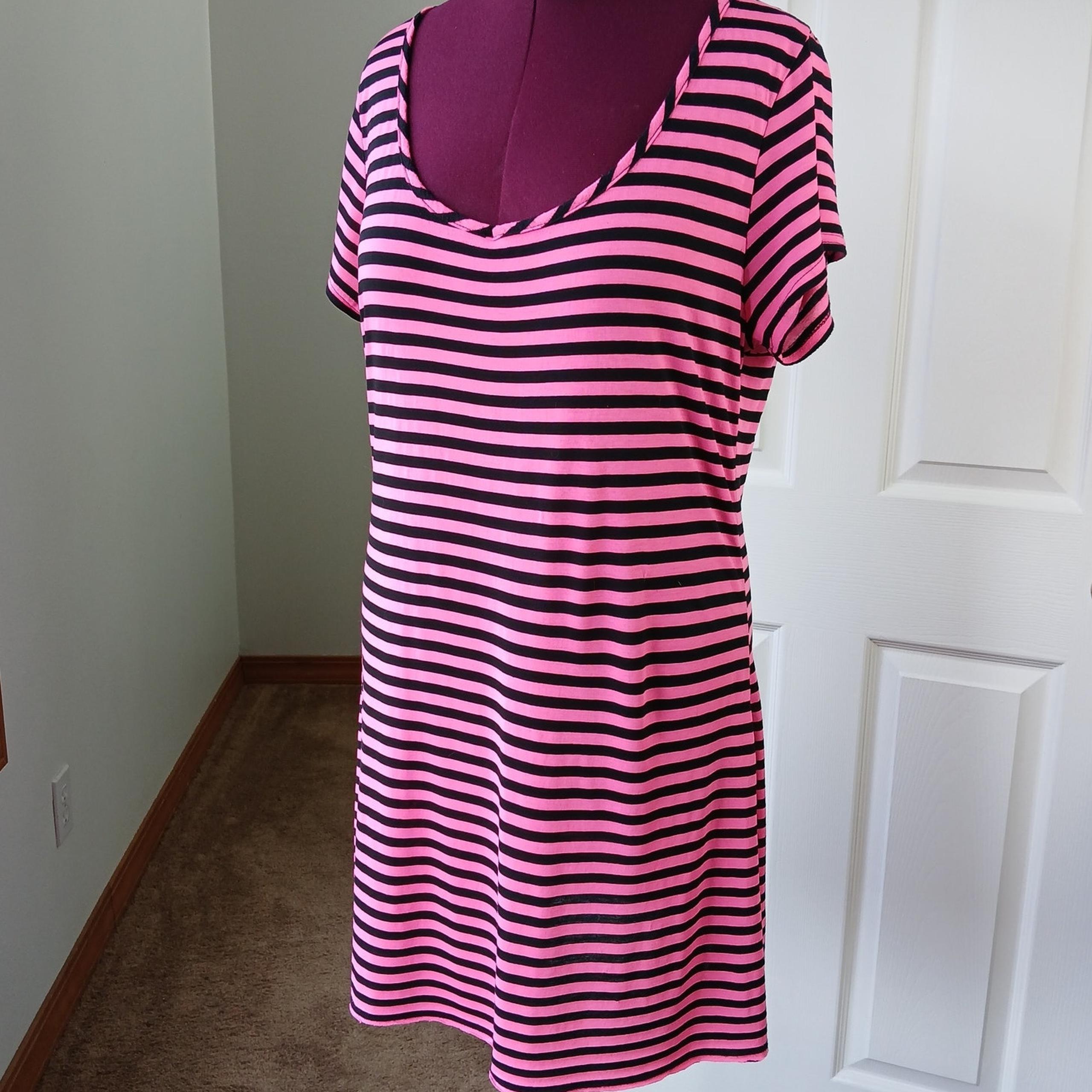 Just Love Hot Pink & Black striped T-shirt Dress 2X repaired comfy retro 90s
