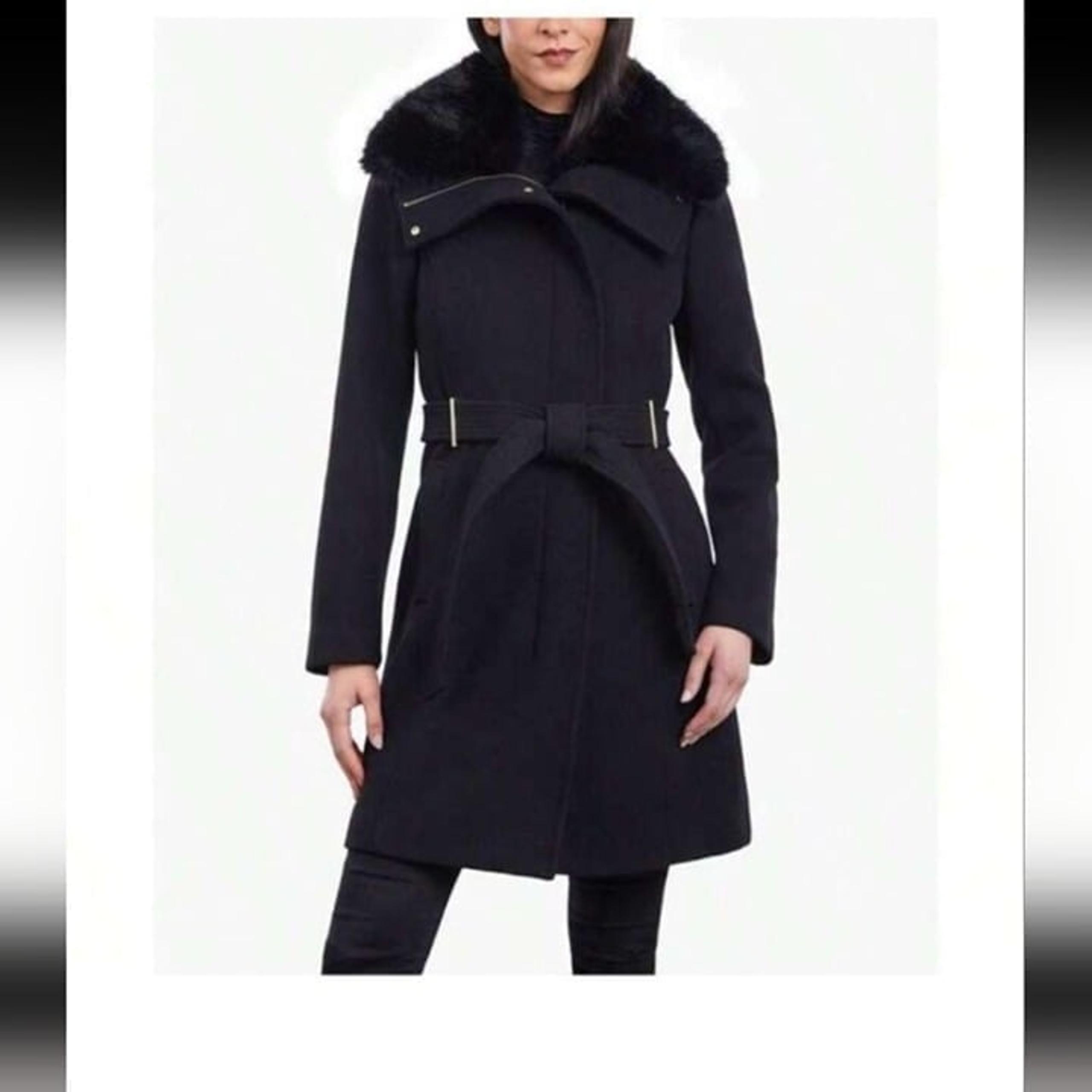 EUC Michael Kors Women's Wool Blend Belted Coat Black Size Large