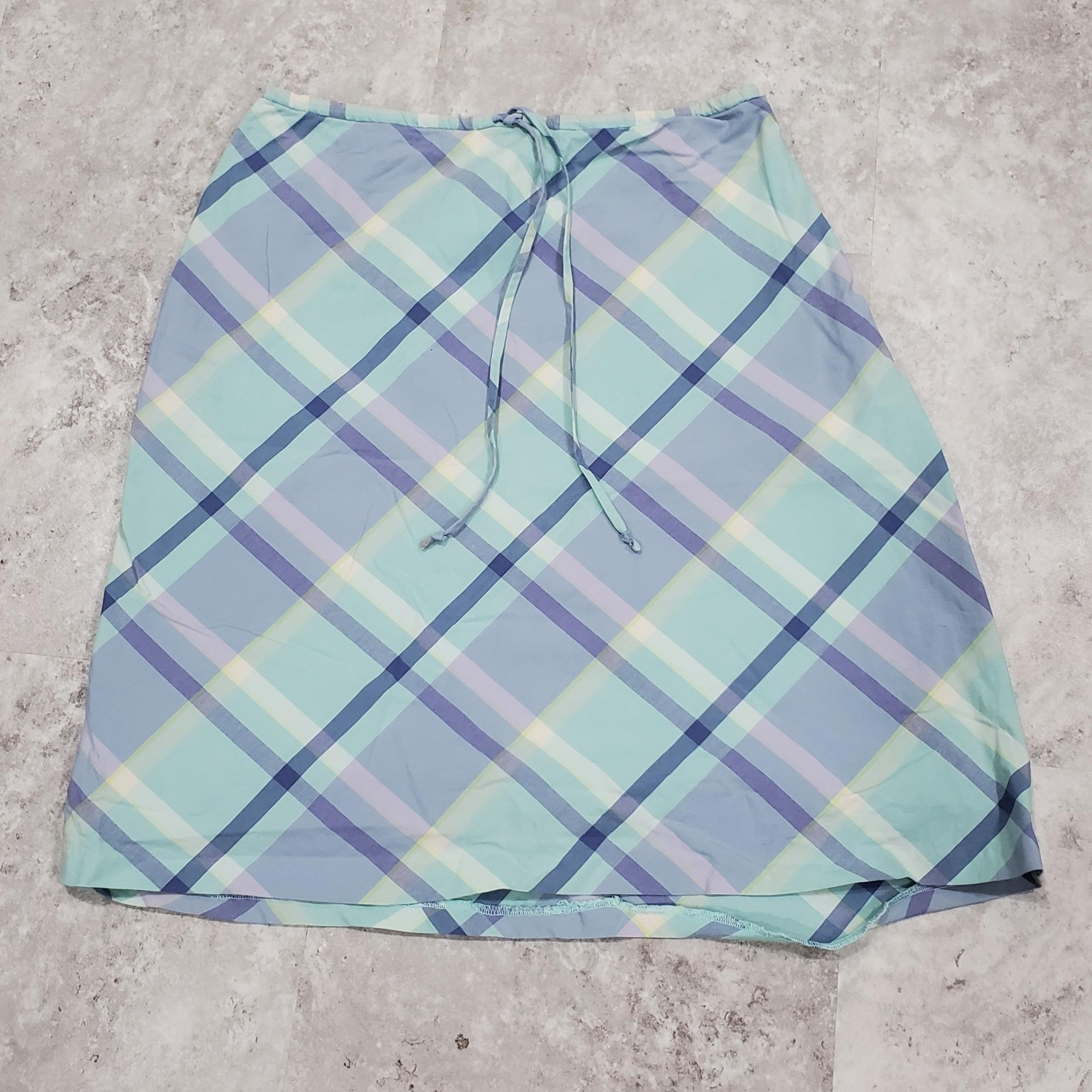 GAP Skirt Womens Size 4 Green Plaid Cotton Blend Knee Length Pencil Drawstring