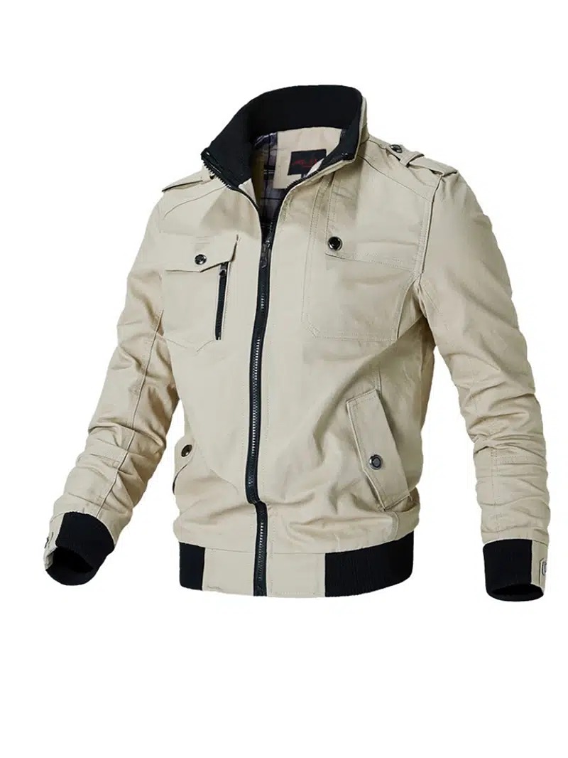 Men's Casual Stand-up Collar Jacket With Multi Pockets