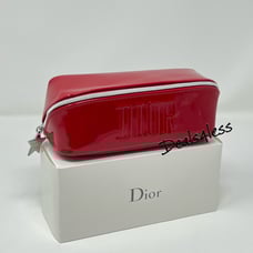 Dior Cosmetic Bag Makeup Case Travel Clutch Wallet Purse Zippered Red LOGO NEW