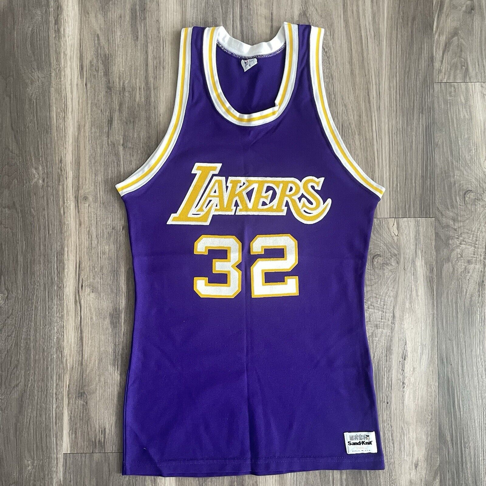 Vintage Sand Knit Magic Johnson Jersey #32 Los Angeles Lakers Size Small