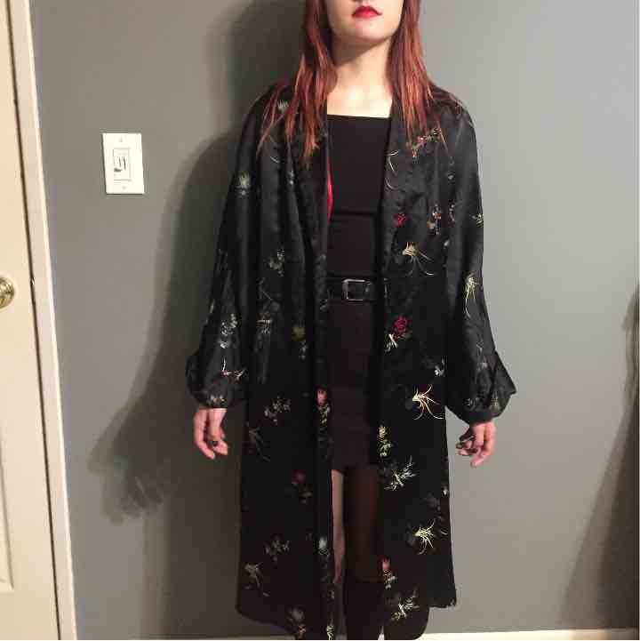 Vintage 1950s Black Silk Kimono