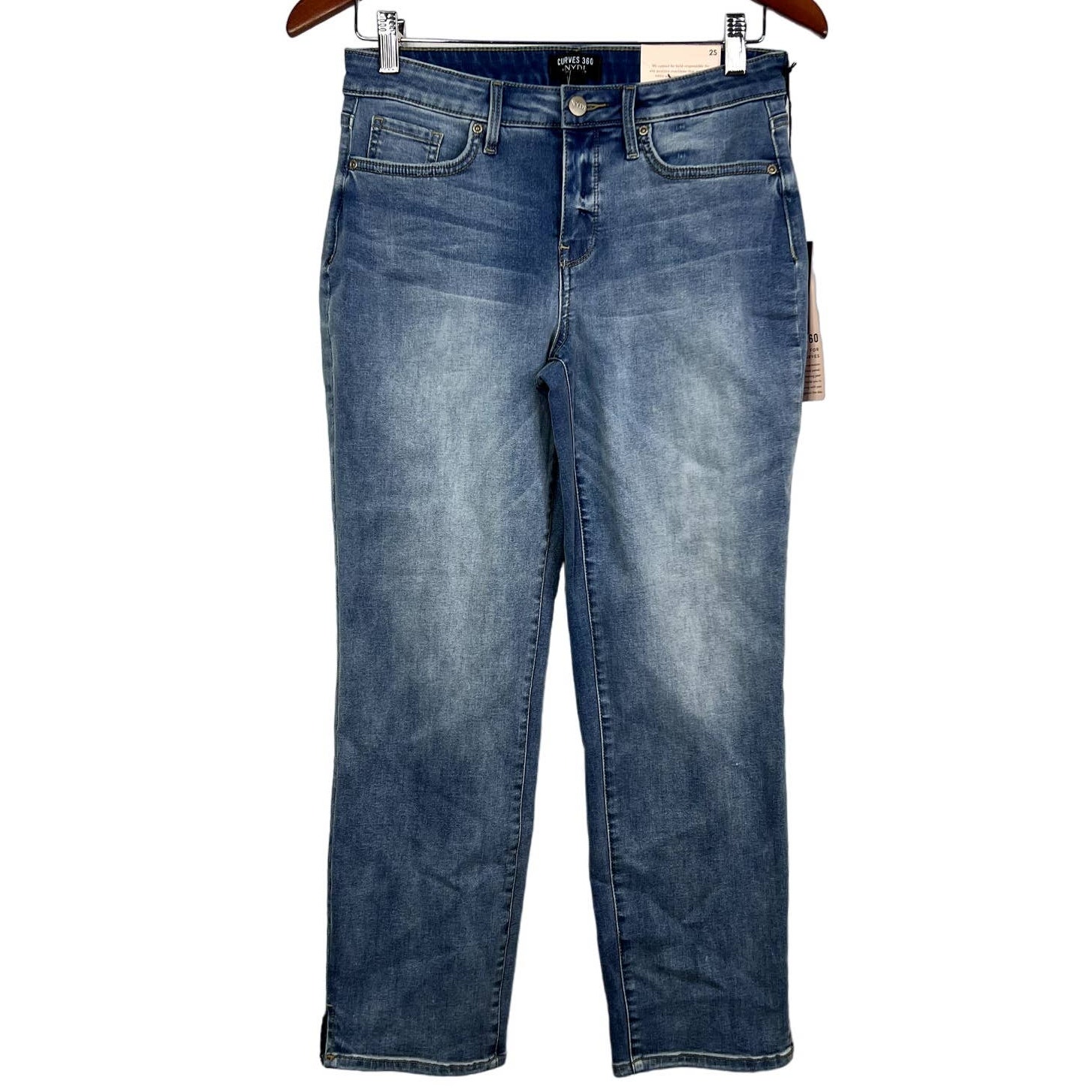 CURVES 360 by NYDJ Slim Straight Ankle Jeans w/Side Slits Biscayne Size 2 Short