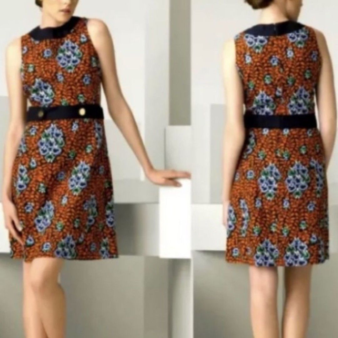 Tory Burch Melanie Dress Navy & Orange Floral Linen Dress Size 4