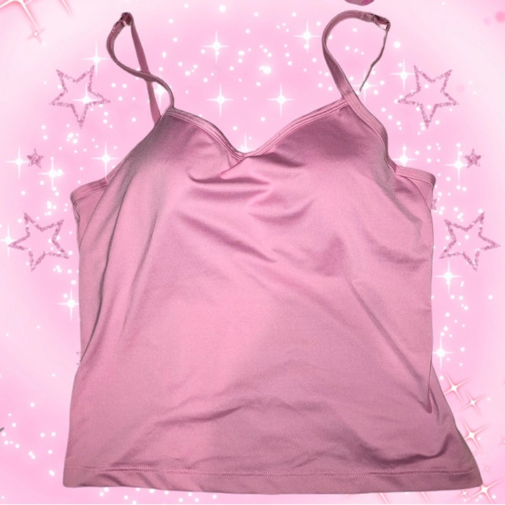 top baby pink tank top with bra cup attached thrifted, i would say the cup are