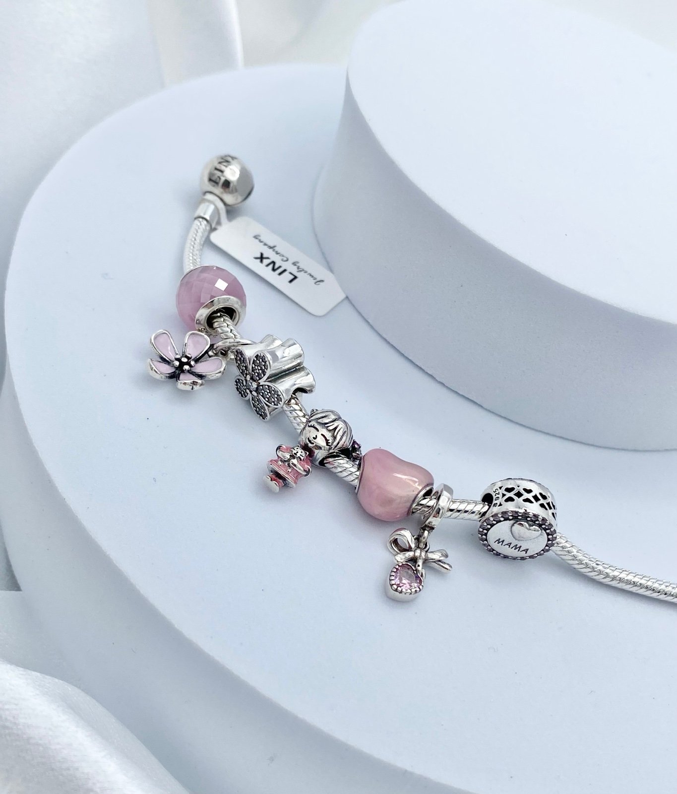 Linx Silver Snake Chain Bracelet with Girl Mom Daughter Themed Charms
