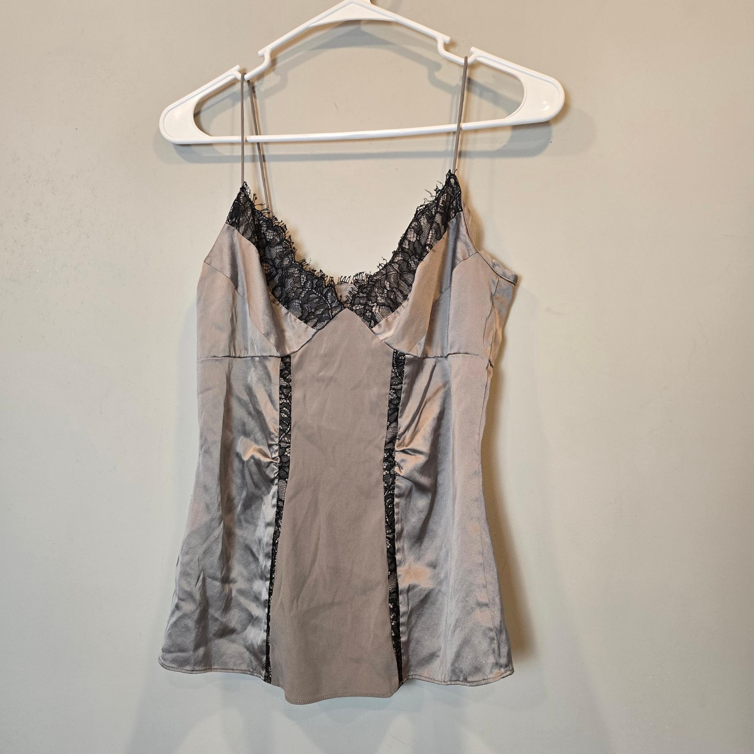 Diane von Furstenberg Cami DVF Silk Lace Womens 8 Gray Black V Neck