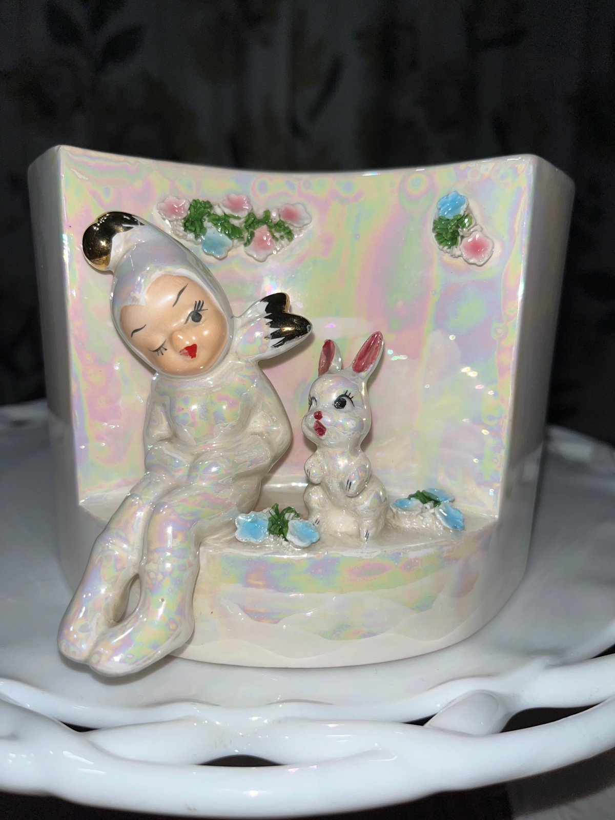 Vintage 1950’s Lefton Luster Ware Winking Pixie Fairy Planter