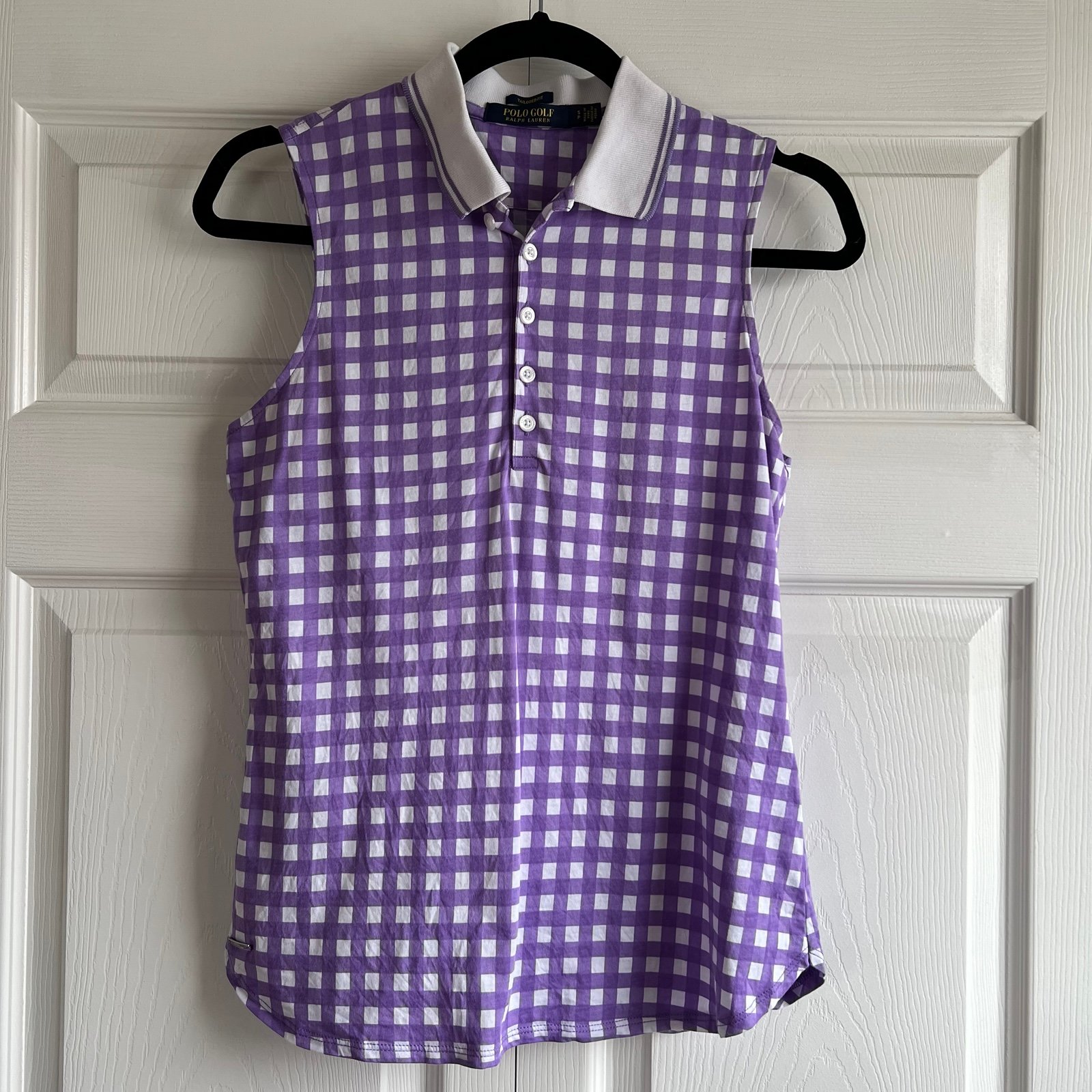Ralph Lauren Golf Polo Tailored Fit Pique Logo Purple Gingham S Golf Pickleball