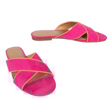 J CREW Pink Microsuede Criss Cross Slide Sandals Crisp Begonia Women's 7