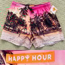 HAPPY HOUR NWT Waikiki Beach Photo Print Resort Aloha SWIM TRUNKS Swimsuit XL