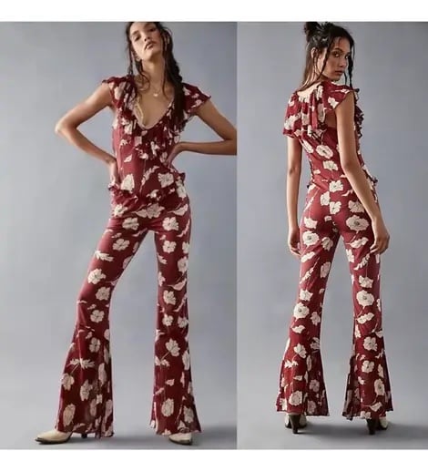 Free People Washed Red Austyn One Piece Ruffled Jumpsuit