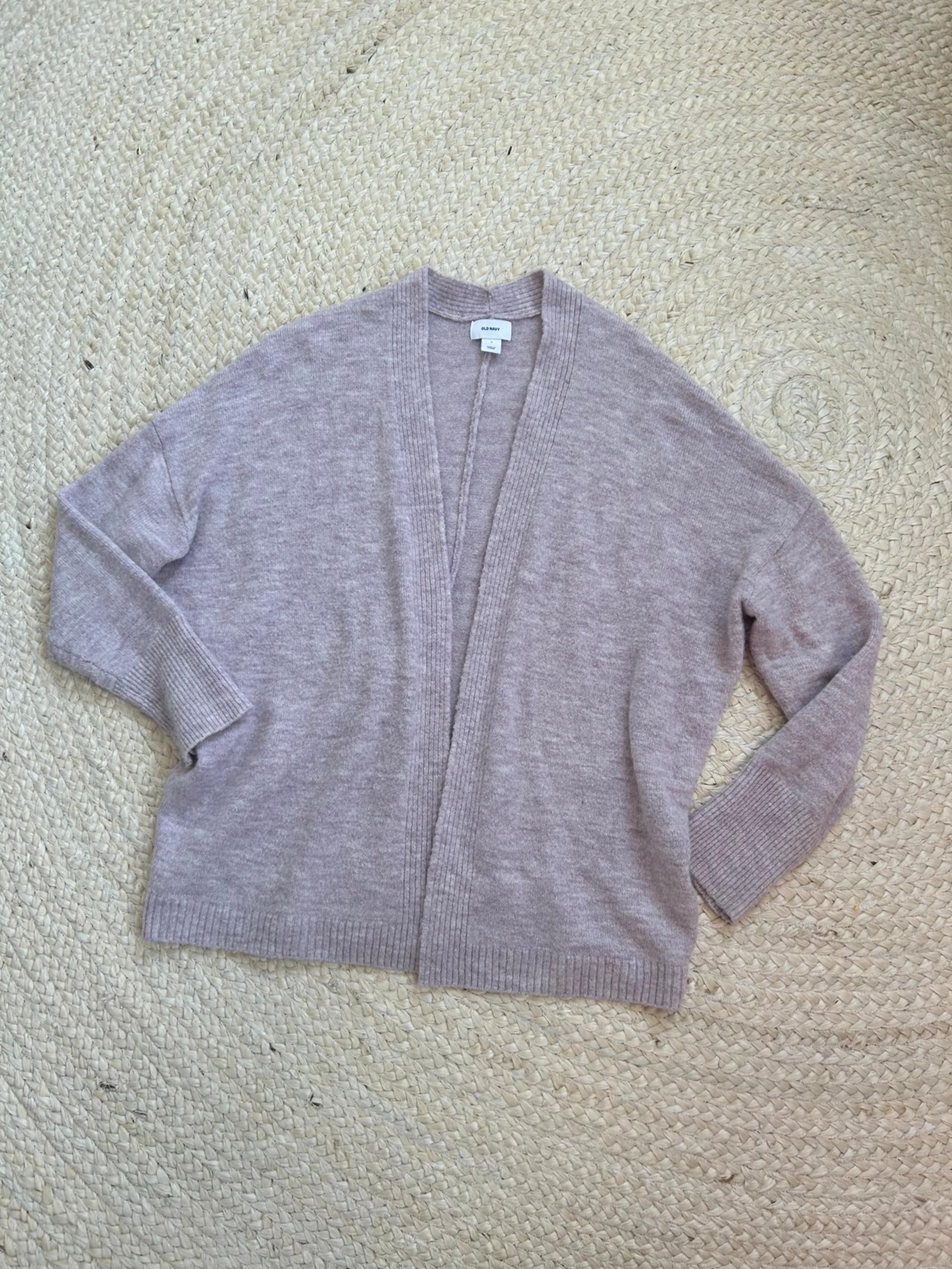 Old navy purple long sleeve sweater cardigan open front dress up S ribbed trim