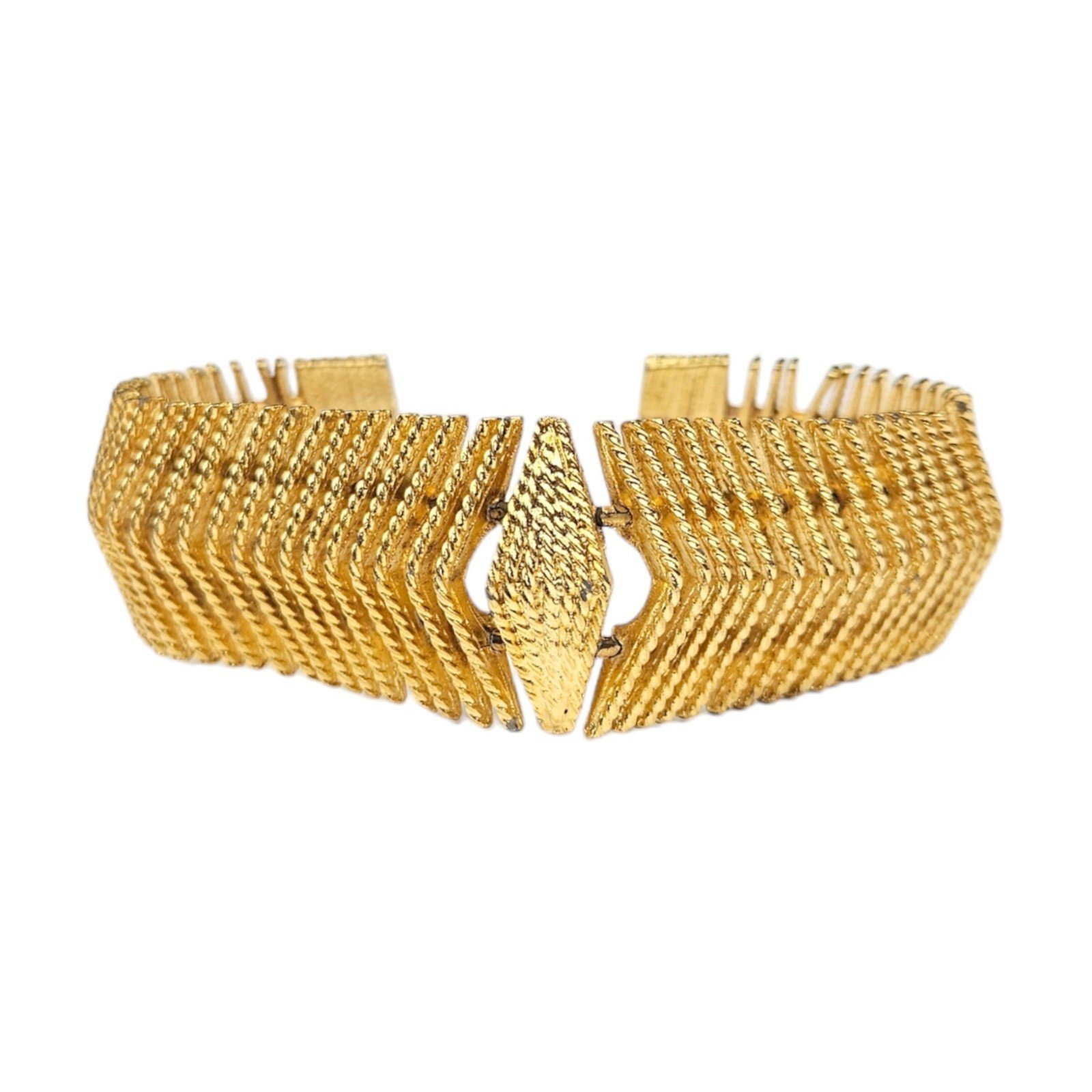 Modernist Cuff Bracelet Geometric Bars Gold Plated Vintage Unisex Flexible 7.5