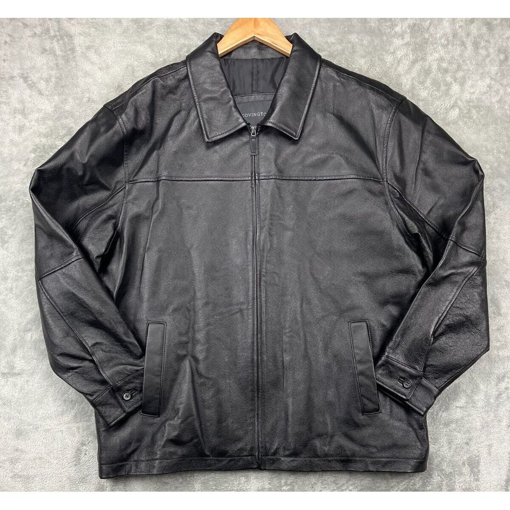 NWT Covington Men's Leather Bomber Jacket Lined Full Zip Collared XL Black