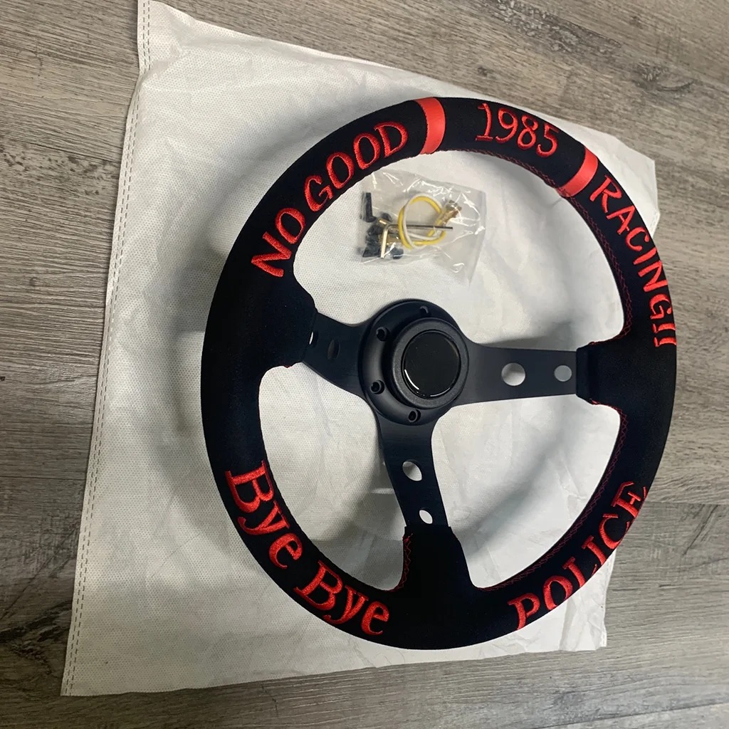 330mm Suede Deep Dish 1985 Racing POLICE Bye Bye Drift Embroidery Steering Wheel