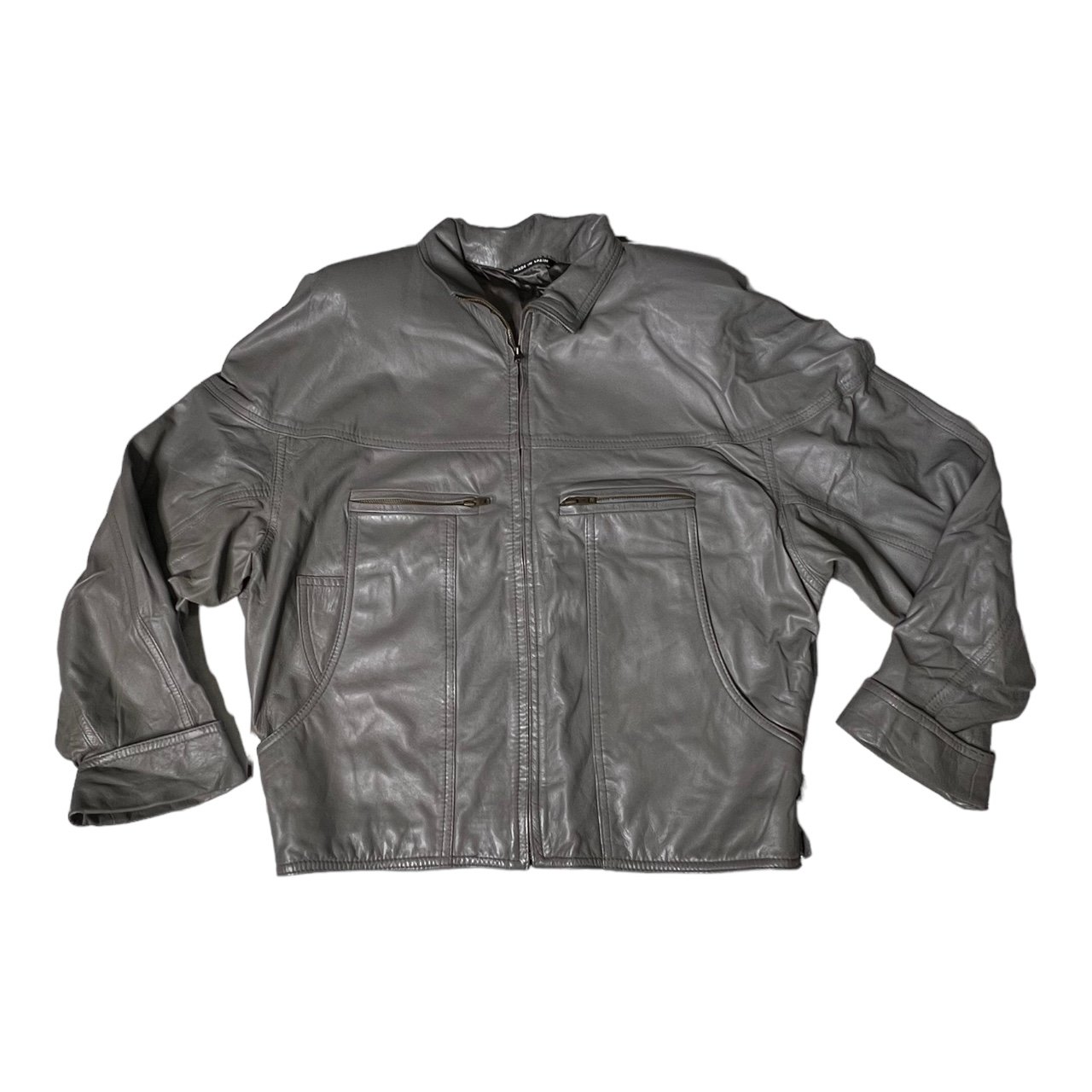 Vintage blue ribbon by carlos ibanez grey leather jacket made in spain